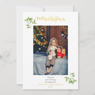 Cartes Pour Fêtes Annuelles Mistletoe Gold Script Joyeux Noël Photo