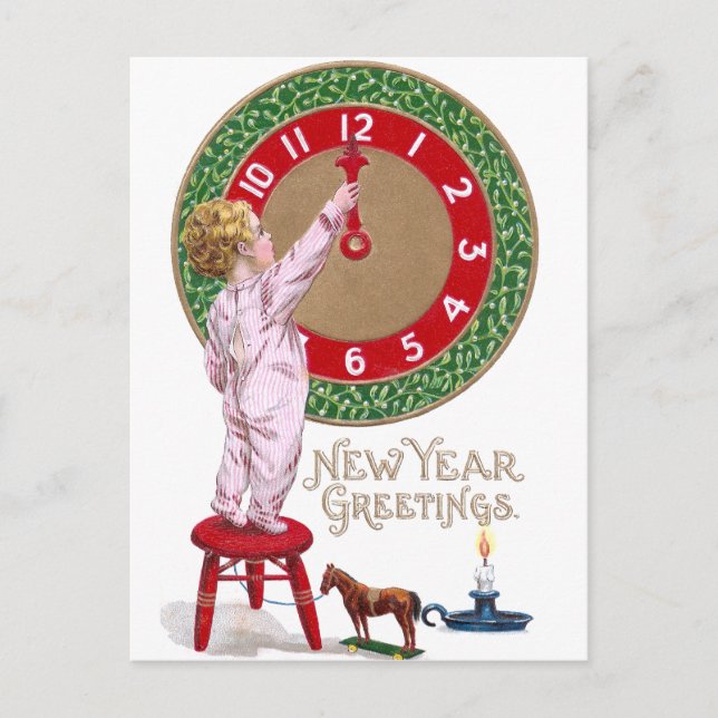 Cartes Pour Fêtes Annuelles Mistletoe Horloge et bébé Nouvel An Salutations (Devant)