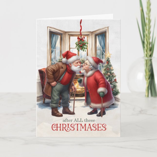 Cartes Pour Fêtes Annuelles Mistletoe Kiss Années de Noël (Devant)