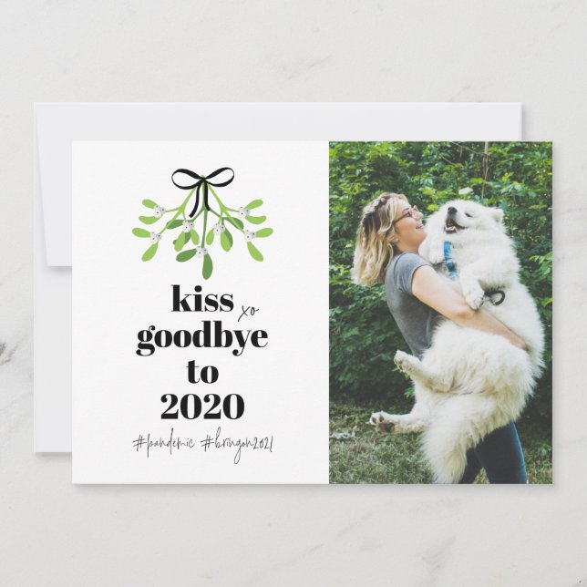Cartes Pour Fêtes Annuelles Mistletoe Kiss Goodbye 2020 DoOver Funny Dog Photo (Devant)