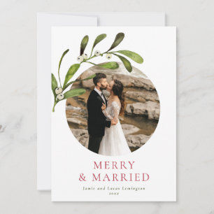Cartes Pour Fêtes Annuelles Mistletoe minimaliste Joyeux et photo mariée