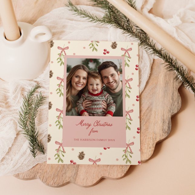 Cartes Pour Fêtes Annuelles Mistletoe Pinecone Berry Photo Motif (Créateur téléchargé)