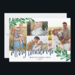 Cartes Pour Fêtes Annuelles Mistletoe Twigs Photo Collage Merry Christmas<br><div class="desc">Photo Christmas card with a photo collage with four vendet pretty mistletoe twigs in green and pale blue. Merry Christmas est des écrivains dans un script de charming calligraphy. Add your familiy name and the year in élégant blue fonts. Les doctorats ont été matching mistletoe in white and navy blue....</div>