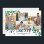 Cartes Pour Fêtes Annuelles Mistletoe Twigs Photo Collage Merry Christmas<br><div class="desc">Photo Christmas card with a photo collage with four vendet pretty mistletoe twigs in green and pale blue. Merry Christmas est des écrivains dans un script de charming calligraphy. Add your familiy name and the year in élégant blue fonts. Les doctorats ont été matching mistletoe in white and navy blue....</div>