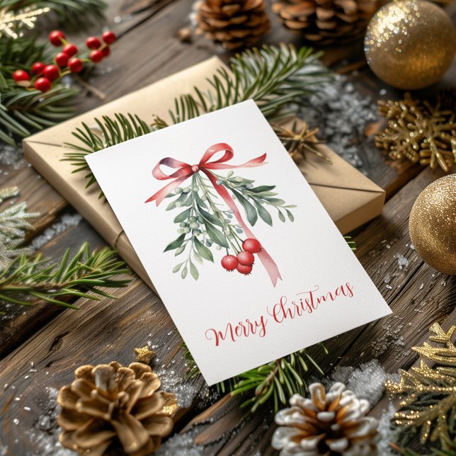 Cartes Pour Fêtes Annuelles Mistletoe verte rouge Joyeux Noël hiver (Créateur téléchargé)