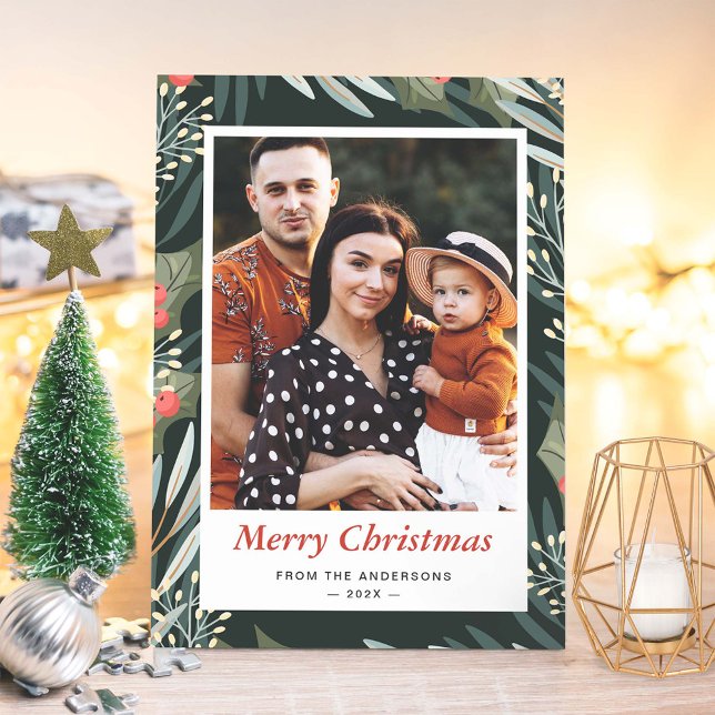 Cartes Pour Fêtes Annuelles Mistletoe Winter Foliage Joyeux Noël 2 Photo (Créateur téléchargé)