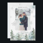 Cartes Pour Fêtes Annuelles Misty Winter New Marié First Christmas Photo<br><div class="desc">Cartes photos de vacances à thème hivernal pour les jeunes mariés avec un paysage de forêt enneigée agrémenté de flocons d'argent dans des couleurs de vacances élégamment muet.</div>