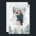 Cartes Pour Fêtes Annuelles Misty Winter New Marié First Christmas Photo<br><div class="desc">Cartes photos de vacances à thème hivernal pour les jeunes mariés avec un paysage de forêt enneigée agrémenté de flocons d'argent dans des couleurs de vacances élégamment muet.</div>