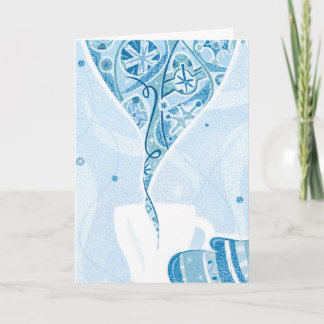 Cartes Pour Fêtes Annuelles Mitaine tenant la tasse dans le motif bleu de