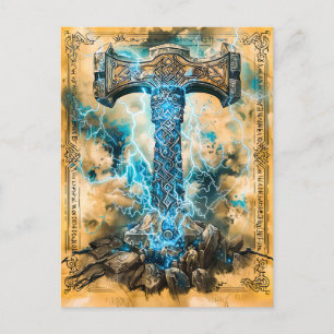 Cartes Pour Fêtes Annuelles Mjölnir Thors Hammer avec éclair