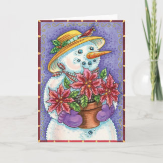 Cartes Pour Fêtes Annuelles Mme Snowman et Poinsettias