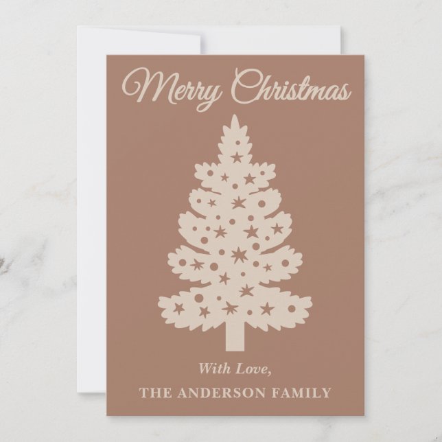 Cartes Pour Fêtes Annuelles Mocha Mousse Script manuscrit Arbre de Noël (Devant)