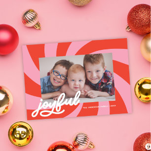 Cartes Pour Fêtes Annuelles Mod Wavy Retro rose rouge photo de Noël