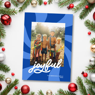Cartes Pour Fêtes Annuelles Mod Wavy Retro Super couleur photo Cobalt bleu