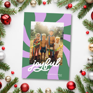 Cartes Pour Fêtes Annuelles Mod Wavy Retro Super couleur photo Lilac + Vert
