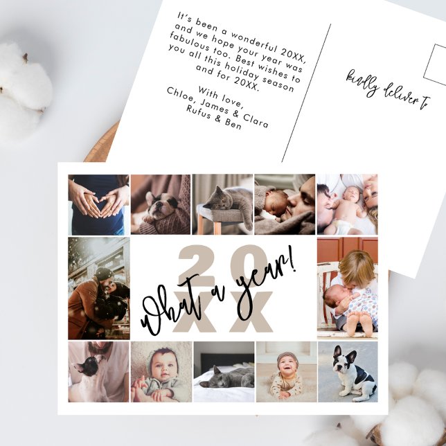 Cartes Pour Fêtes Annuelles Modern 12 Photo Collage What A Year (Créateur téléchargé)