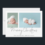 Cartes Pour Fêtes Annuelles Modern 2 Photo Collage Baby First Christmas<br><div class="desc">Famille moderne 2 Photo Collage Baby First Christmas Card. Remplacez simplement les deux exemples de photos par les vôtres et personnalisez avec votre salutation et vos noms en bas. Joyeux Noël est dans un script stylé. Aussi disponible en téléchargement numérique imprimable.</div>
