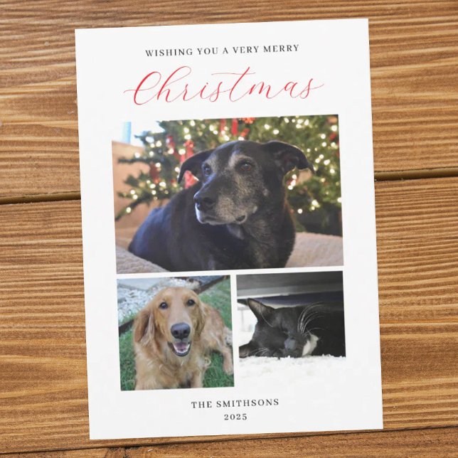 Cartes Pour Fêtes Annuelles Modern 3-Photo Collage Customizable Christmas Card (Créateur téléchargé)