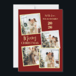 Cartes Pour Fêtes Annuelles Modern 4 Photo Polaroid Grid Merry Christmas<br><div class="desc">Capture all your favorite holiday memories with this fun and modern 4-photo polaroid-style Christmas design. The vibrant red backdrop and trendy vertical typography create a joyful and casual greeting that perfectly showcases your family’s festive spirit</div>