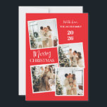 Cartes Pour Fêtes Annuelles Modern 4 Photo Polaroid Grid Merry Christmas<br><div class="desc">Capture all your favorite holiday memories with this fun and modern 4-photo polaroid-style Christmas design. The vibrant red backdrop and trendy vertical typography create a joyful and casual greeting that perfectly showcases your family’s festive spirit</div>