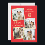Cartes Pour Fêtes Annuelles Modern 4 Photo Polaroid Grid Merry Christmas<br><div class="desc">Capture all your favorite holiday memories with this fun and modern 4-photo polaroid-style Christmas design. The vibrant red backdrop and trendy vertical typography create a joyful and casual greeting that perfectly showcases your family’s festive spirit</div>
