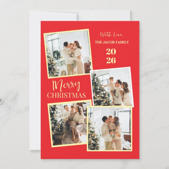 Cartes Pour Fêtes Annuelles Modern 4 Photo Polaroid Grid Merry Christmas (Devant)