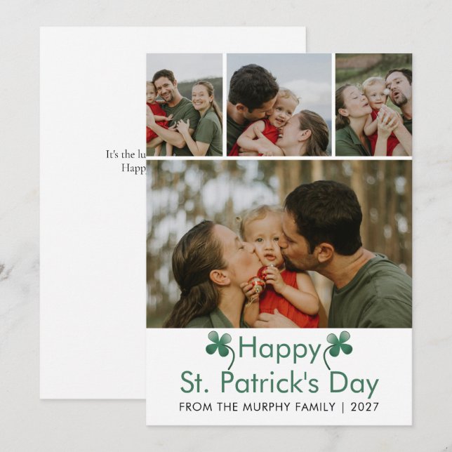 Cartes Pour Fêtes Annuelles Modern 4 Photo St. Patricks Day Family  (Devant / Derrière)