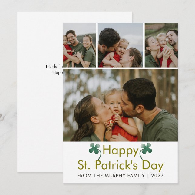 Cartes Pour Fêtes Annuelles Modern 4 Photo St. Patricks Day Family  (Devant / Derrière)