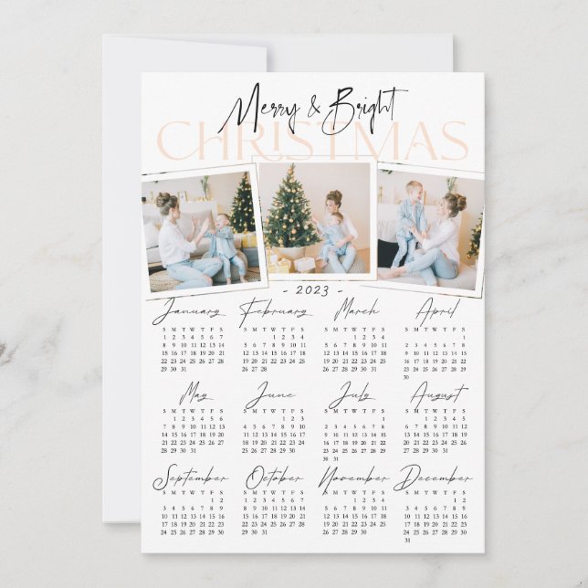 Cartes Pour Fêtes Annuelles Modern All in One 3 Photo & 2023 Calendrier Holida (Devant)