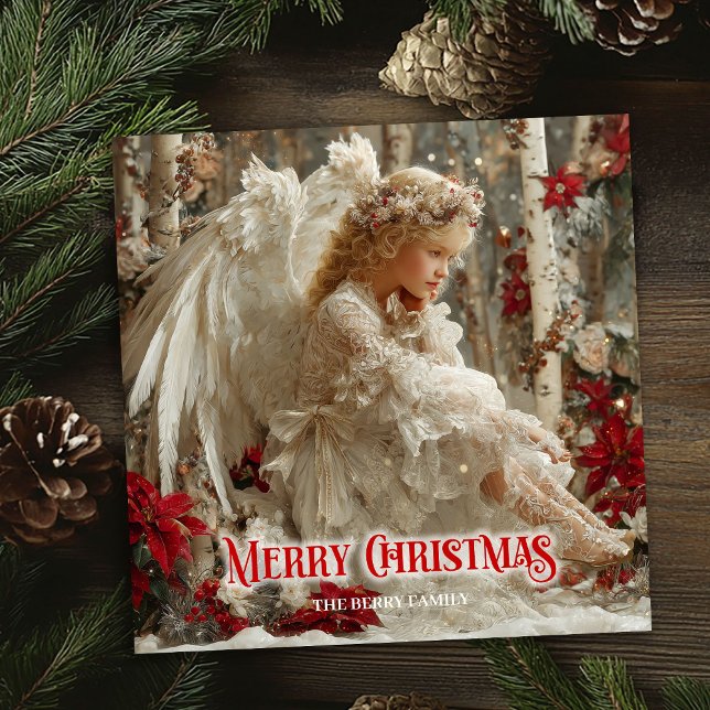 Cartes Pour Fêtes Annuelles Modern angelic angel red gold festive beautiful  (Modern angelic angel red gold festive beautiful card)