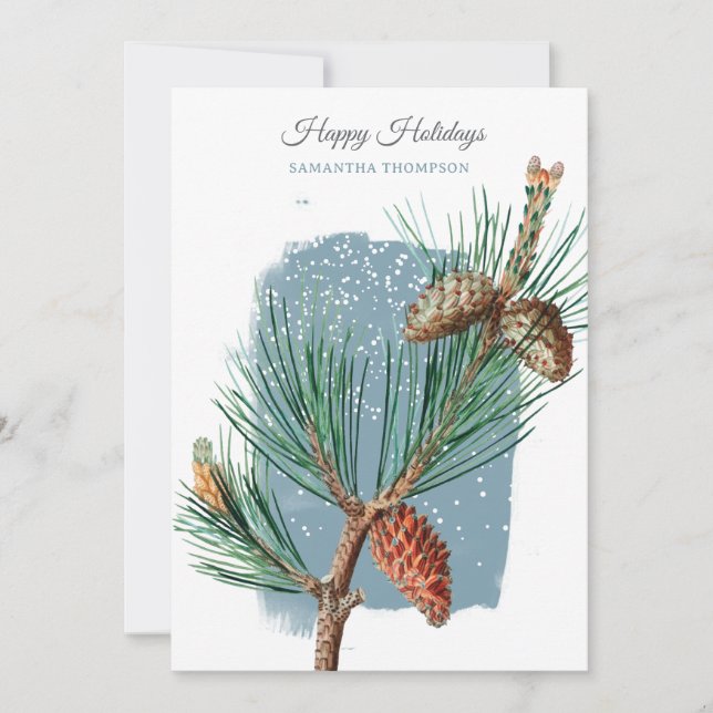Cartes Pour Fêtes Annuelles Modern Blue Winter Snow Pine Cone Christmas (Devant)