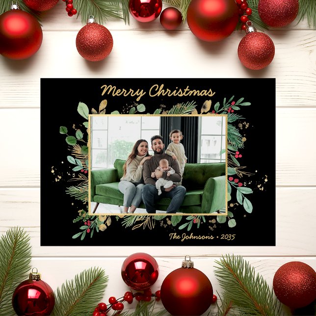 Cartes Pour Fêtes Annuelles Modern Botanical Greenery Photo Holiday Card (Créateur téléchargé)