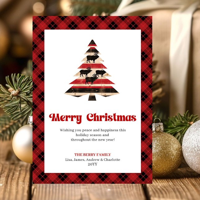 Cartes Pour Fêtes Annuelles Modern Buffalo Check Tree Christmas Greeting (Modern Buffalo Check Tree Christmas Greeting)