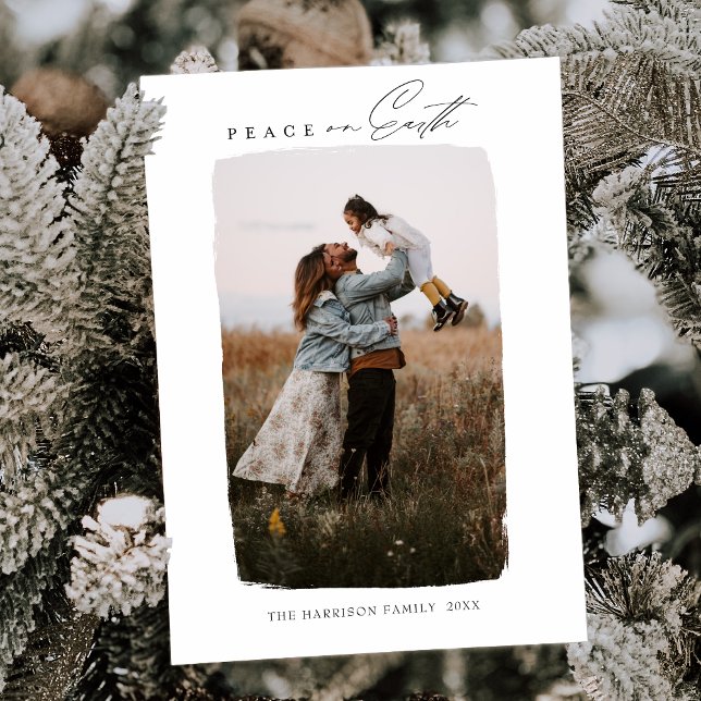 Cartes Pour Fêtes Annuelles Modern Calligraphy Vertical Peace on Earth (Créateur téléchargé)