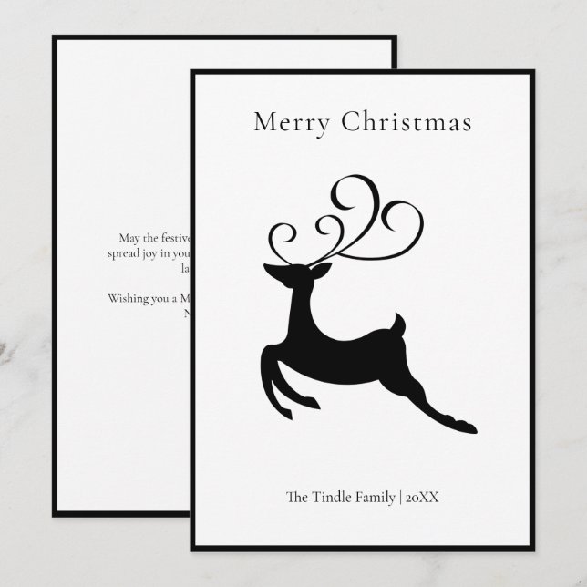 Cartes Pour Fêtes Annuelles Modern Chic Black and White Reindeer          (Devant / Derrière)