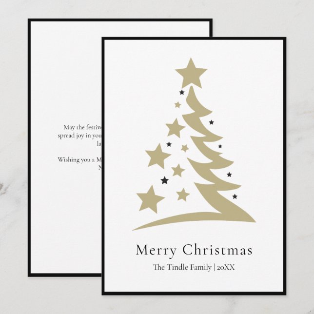Cartes Pour Fêtes Annuelles Modern Chic Black White Gold Script Tree          (Devant / Derrière)