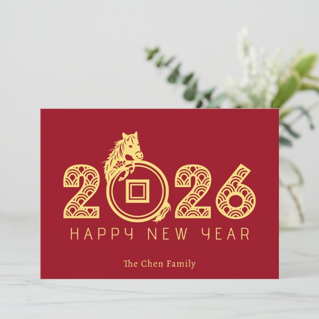 Cartes Pour Fêtes Annuelles Modern Chinese Lunar New Year of Horse 2026 (Debout devant)