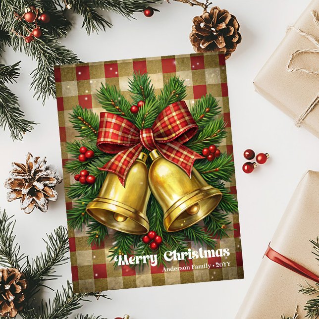 Cartes Pour Fêtes Annuelles Modern Christmas bells holly wreath greeting desig (Modern Christmas bells holly wreath greeting desig Holiday Card)