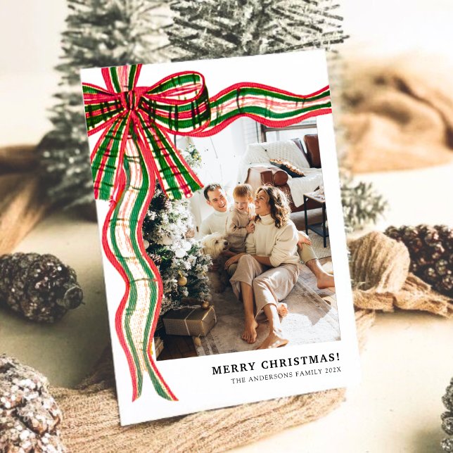 Cartes Pour Fêtes Annuelles Modern Christmas Plaid Bow Family Photo  Holiday C (Modern Christmas Plaid Bow Family Photo Holiday C)