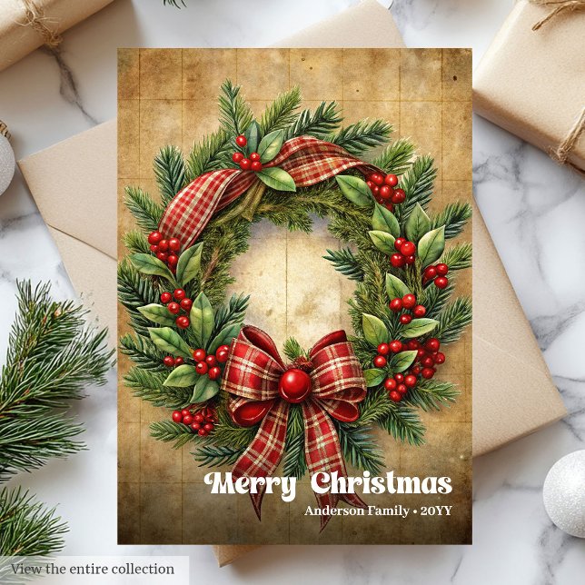 Cartes Pour Fêtes Annuelles Modern Christmas rustic traditional pine wreath (Modern Christmas rustic traditional pine wreath Holiday Card)