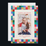 Cartes Pour Fêtes Annuelles Modern Colorful Checkered Border Family Photo<br><div class="desc">Send festive cheer with this modern holiday photo card featuring a colorful checkered border in shades of red, green, pink, blue, and gold. The playful yet polished design is perfect for families who love bold color and contemporary style. All text is fully customizable, allowing you to personalize your greeting and...</div>