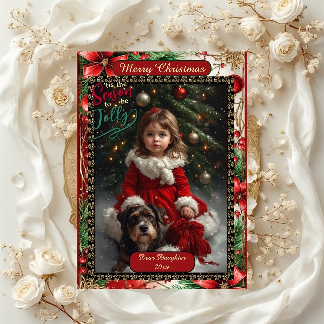 Cartes Pour Fêtes Annuelles Modern Daughter Floral Christmas Frame 5 Photos (Modern Daughter Floral Christmas Frame 5 Photos Holiday Card)