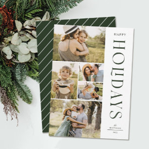 Cartes Pour Fêtes Annuelles Modern Elegant Cinq Photo Collage Joyeux Vacances