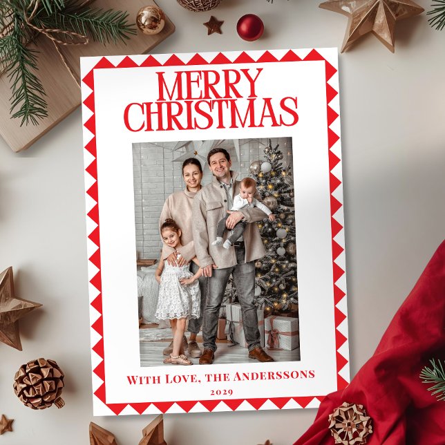 Cartes Pour Fêtes Annuelles Modern Elegant Geometric Border Photo Christmas (Créateur téléchargé)