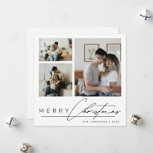 Modern Elegant Script 3 Photo Collage Christmas