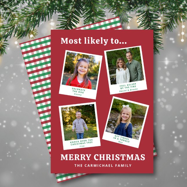 Cartes Pour Fêtes Annuelles Modern Funny Family Photos Red Green Check Holiday (Drop in your photos + edit every funny caption.
Clean modern layout with holiday colors.)