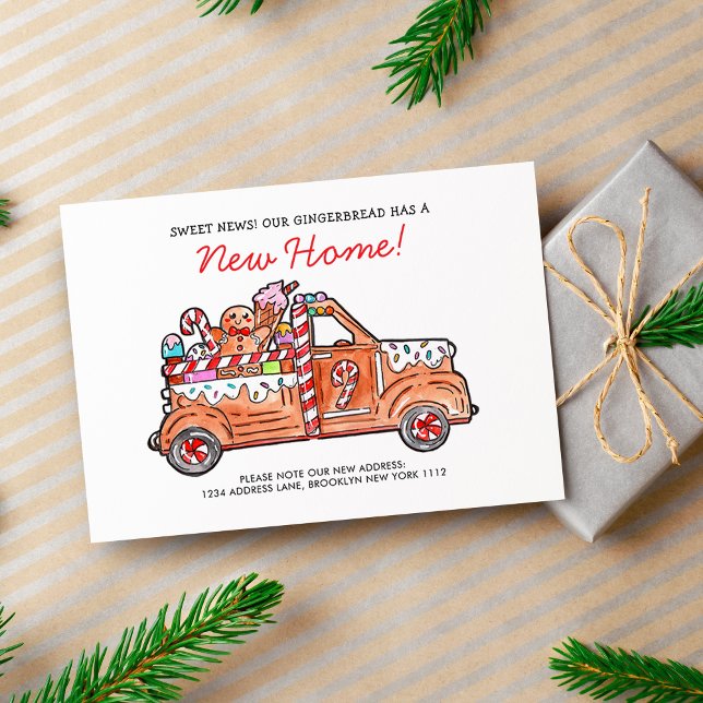 Cartes Pour Fêtes Annuelles Modern Gingerbread Truck A Sweet News Moving (Créateur téléchargé)