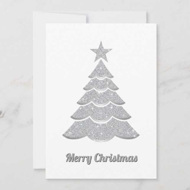 Cartes Pour Fêtes Annuelles Modern Glitter Elegant Snow Christmas Pine Tree (Devant)