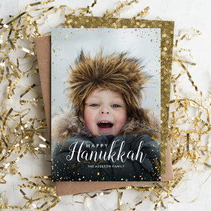 Cartes Pour Fêtes Annuelles Modern Glitz Faux Glitter Photo Overlay Hanukkah
