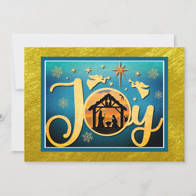 Cartes Pour Fêtes Annuelles Modern Gold "JOY" Nativity Silhouette Christmas (Devant)